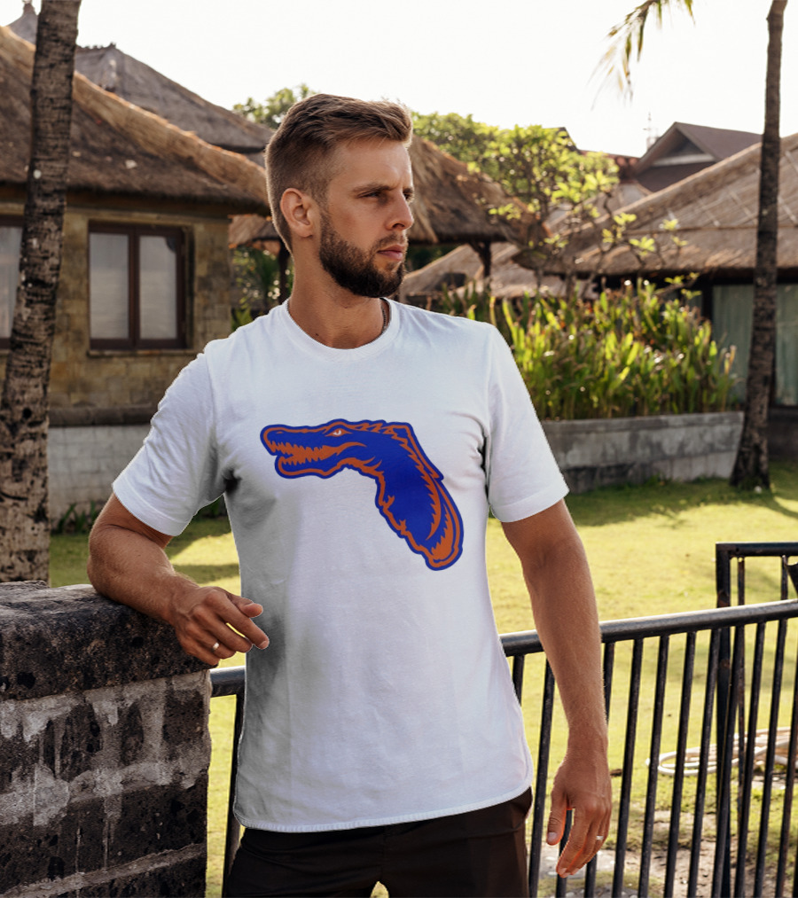 Florida Gators State Shape Blue Orange Gator Map T-Shirt