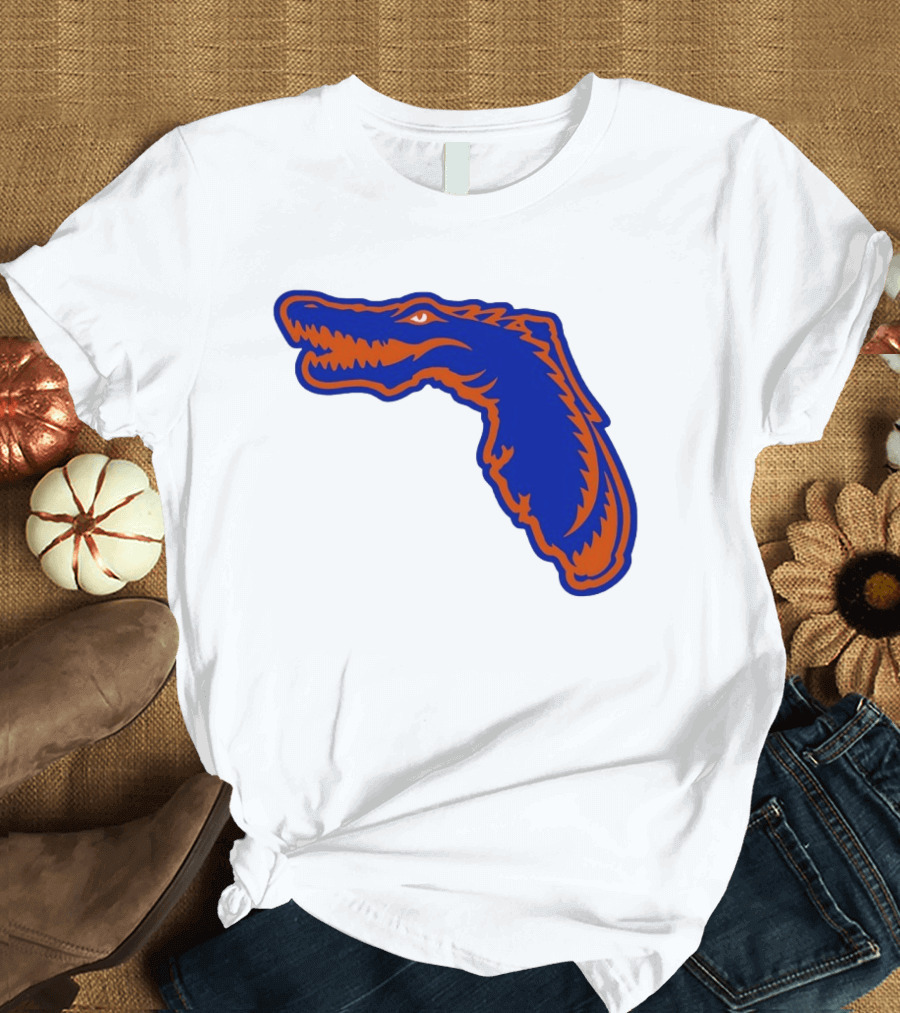 Florida Gators State Shape Blue Orange Gator Map T-Shirt
