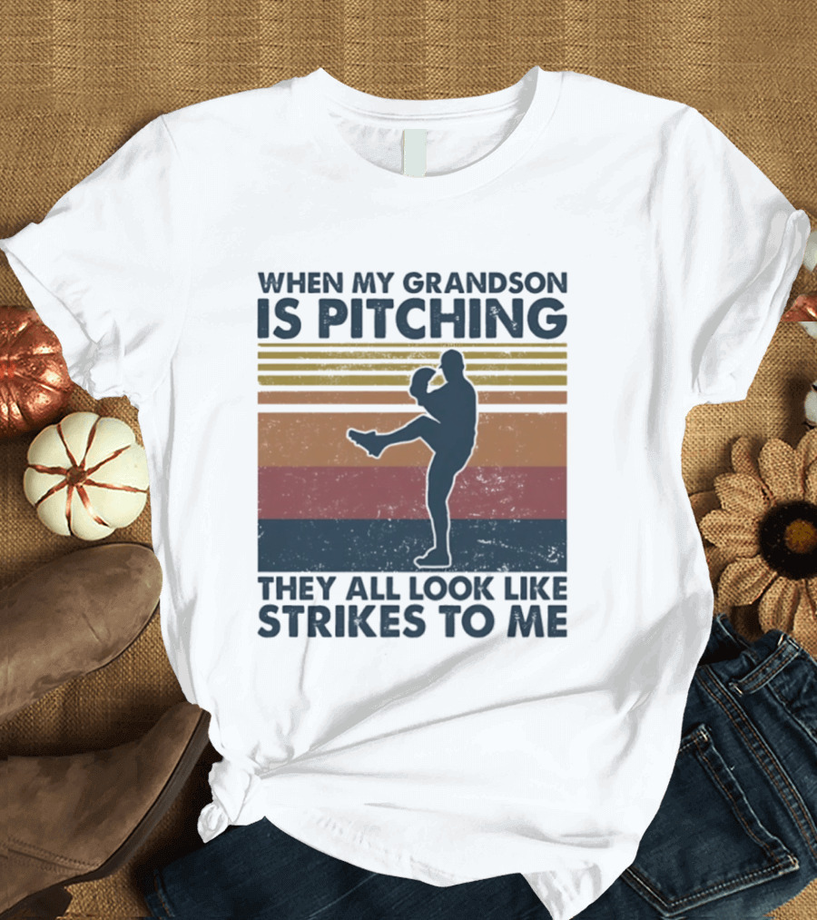 Grandson Pitching Baseball Strikes T-Shirt