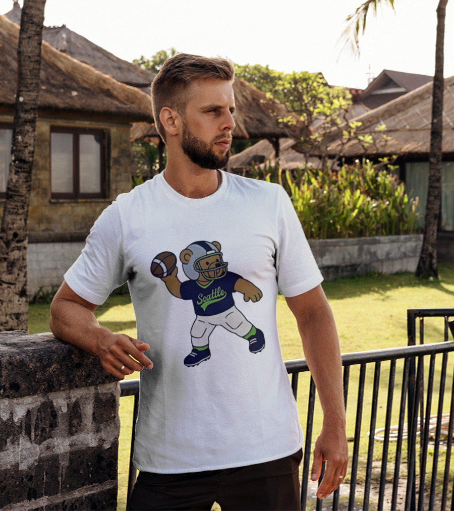 Teddy Bear Football Player Throwing Ball Seattle T-Shirt