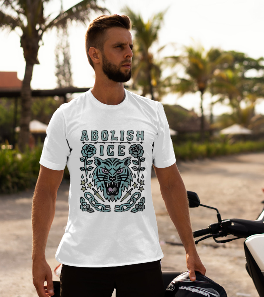 Tiger Abolish ICE Tattoo Chains Roses And Stars T-Shirt