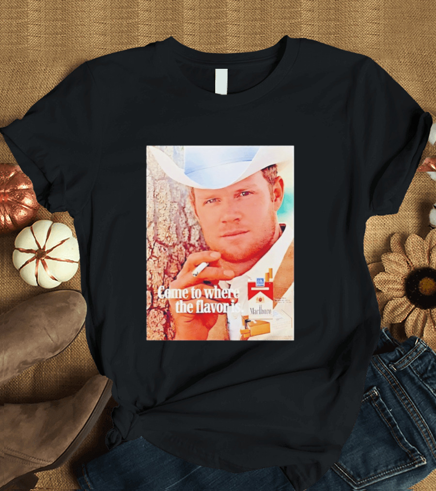 Come To Where The Flavor Is Marlboro Man Cowboy White Hat Cigarette T-Shirt