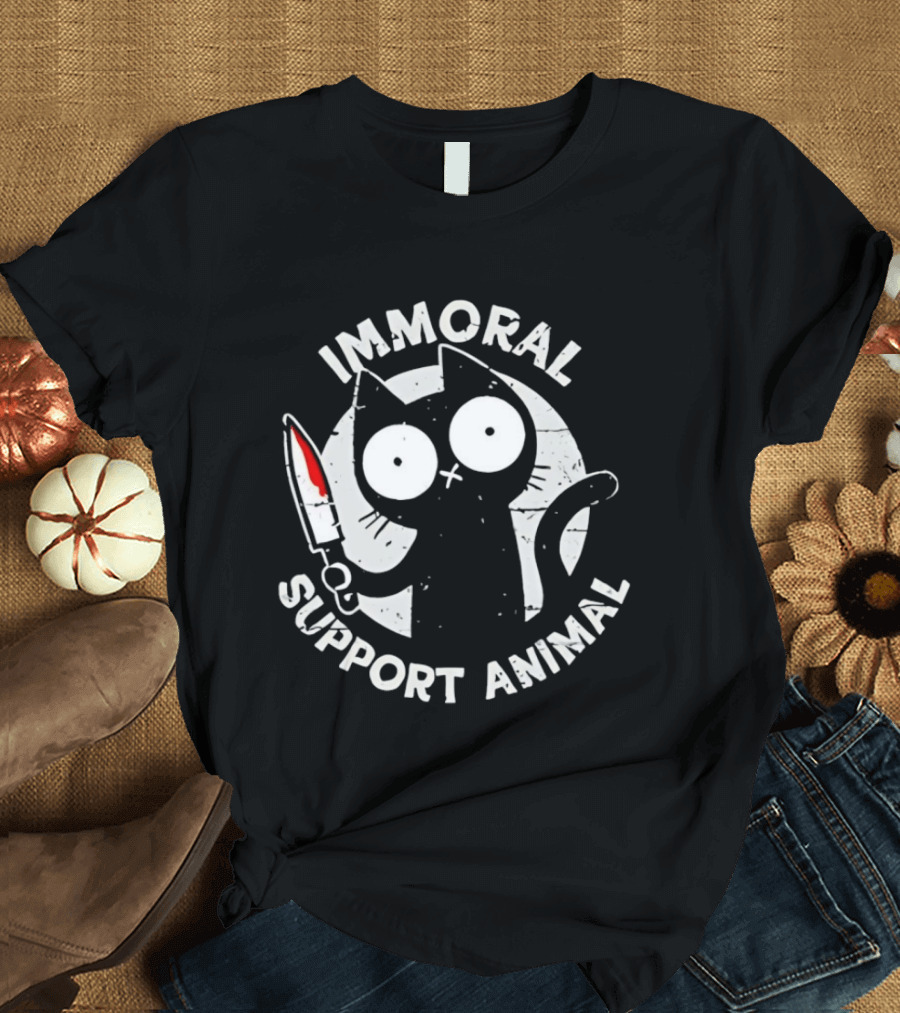 Immoral Support Animal Cat With Knife T-Shirt