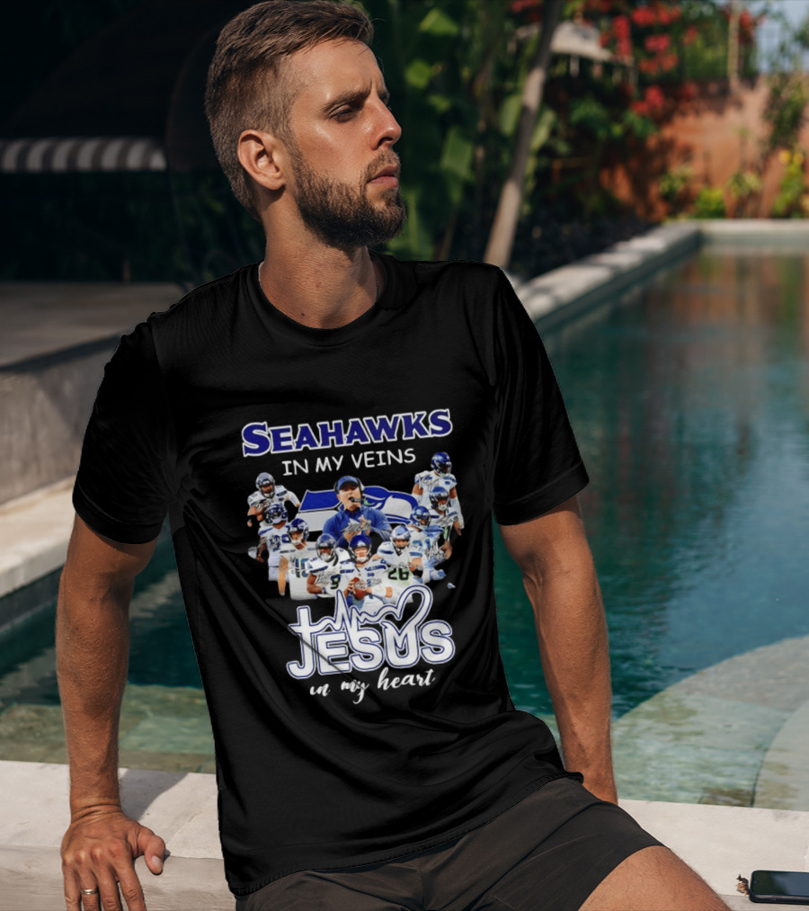 Seattle Seahawks In My Veins Jesus In My Heart Football Fans T-Shirt