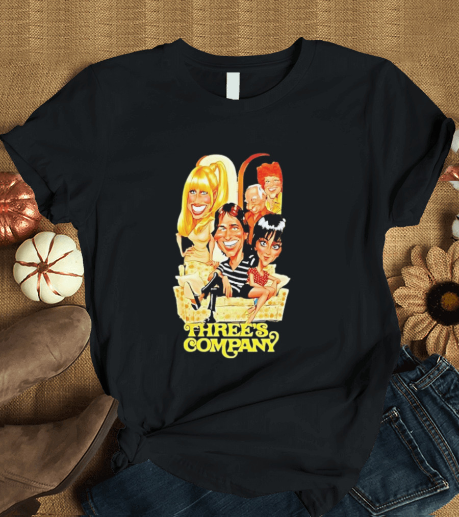 Threes Company 70s Caricature Cast Retro Sitting Couch T-Shirt