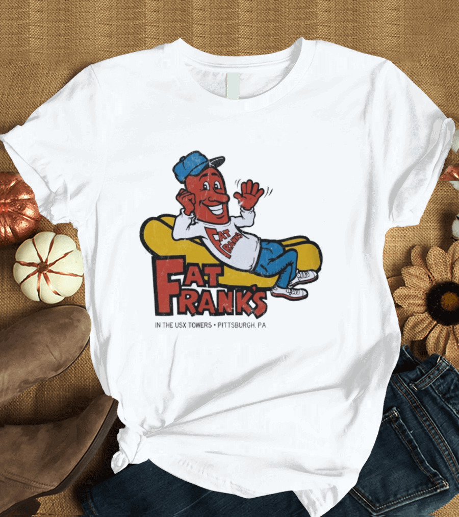 Fat Frank's In The USX Towers Pittsburgh PA Hot Dogs Retro Cartoon T-Shirt