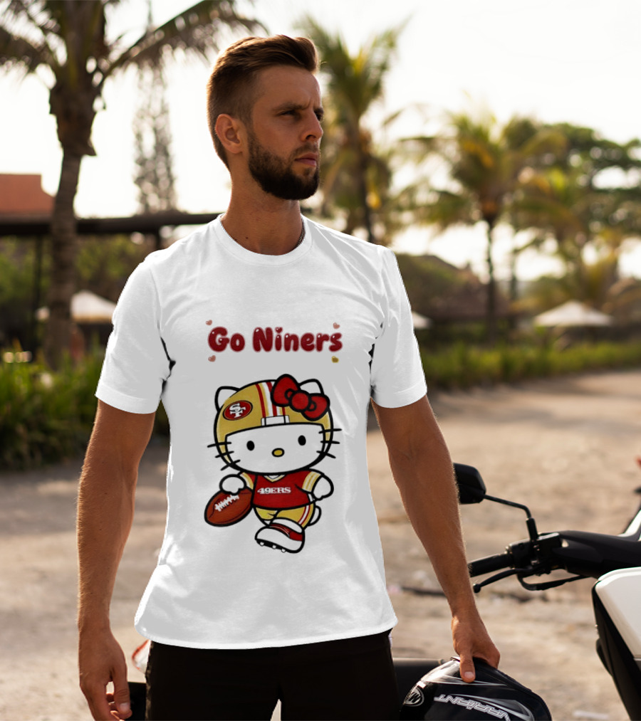 Go Niners SF Oval Gold Helmet Jersey Hello Kitty Football Bow T-Shirt