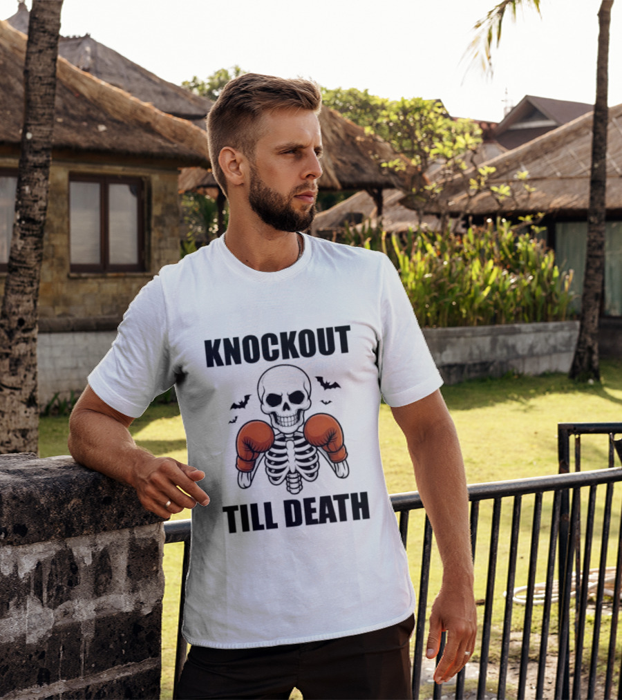 Knockout Till Death Skeleton With Boxing Gloves And Bats T-Shirt