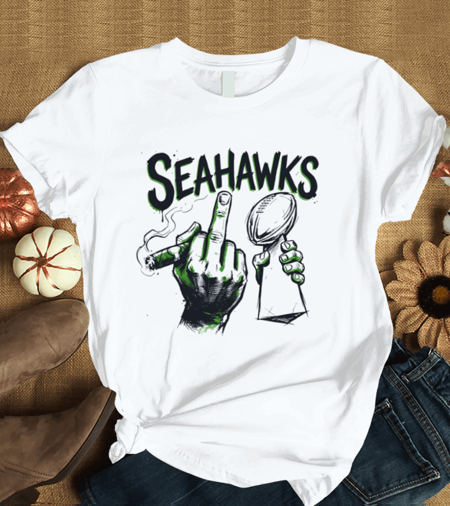 Seahawks Middle Finger Smoking Trophy 2025 T-Shirt