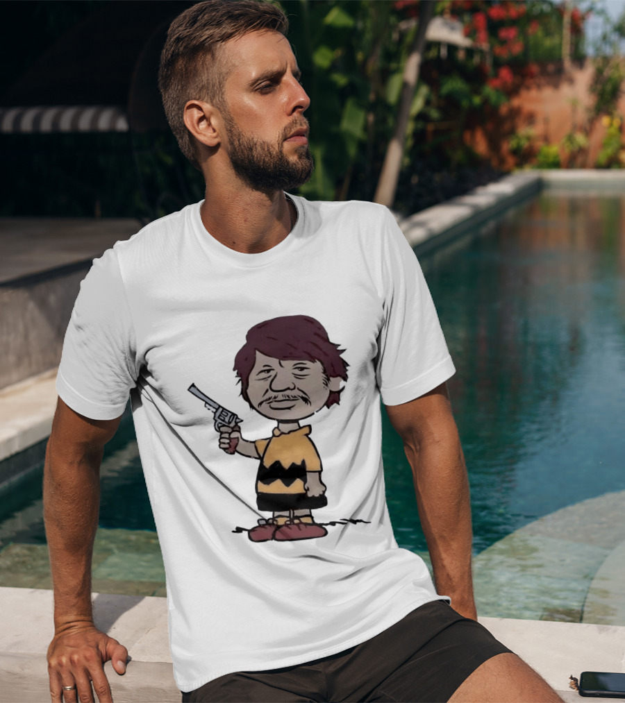 Charles Bronson Charlie Brown Mashup Character With Gun T-Shirt
