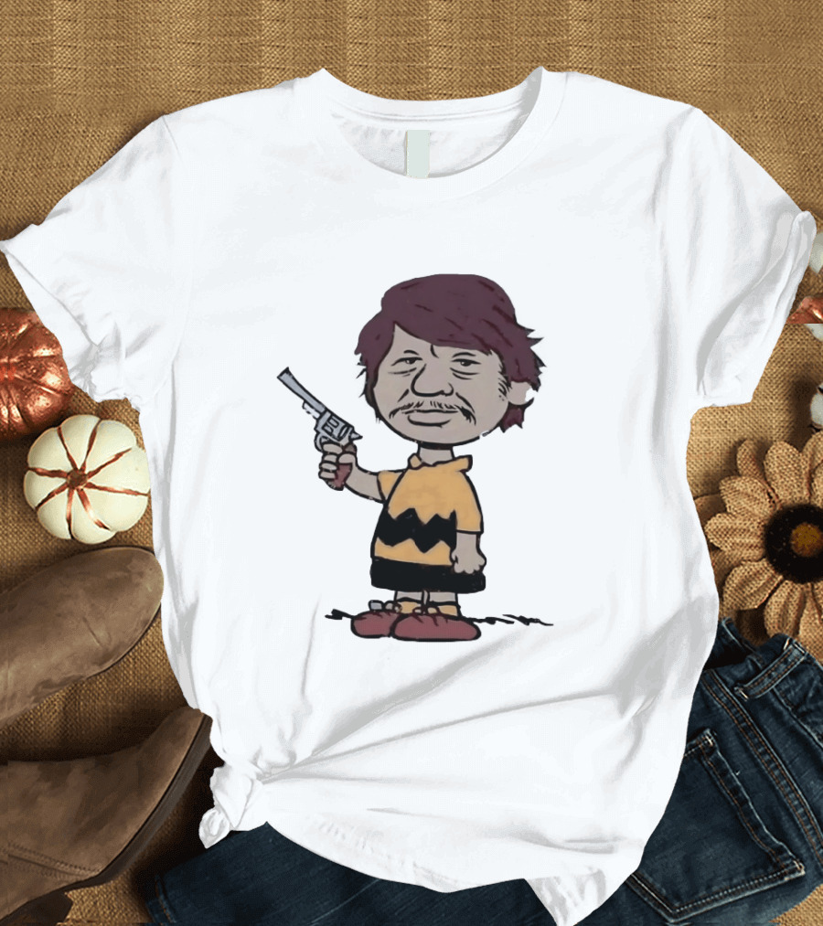Charles Bronson Charlie Brown Mashup Character With Gun T-Shirt