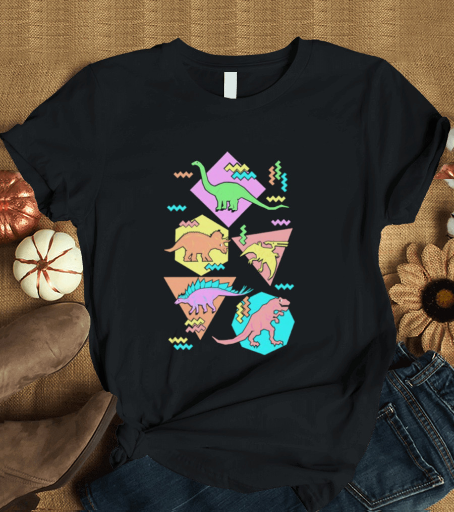 Brachiosaurus Triceratops Pterosauria Stegosaurus Tyrannosaurus Rex Cartoon Geometric T-Shirt