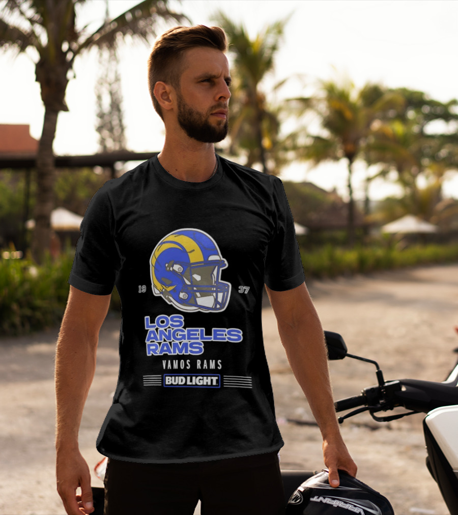 Los Angeles Rams Vamos Rams Bud Light 1937 Football Helmet T-Shirt