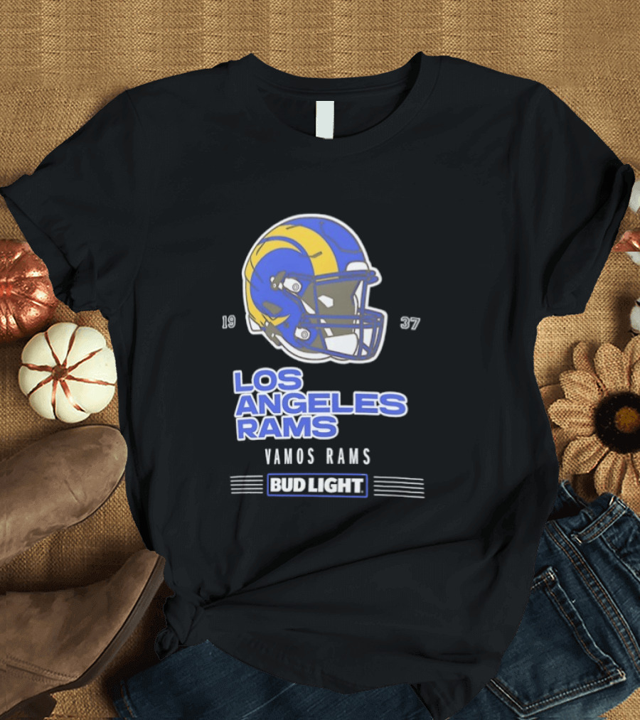 Los Angeles Rams Vamos Rams Bud Light 1937 Football Helmet T-Shirt
