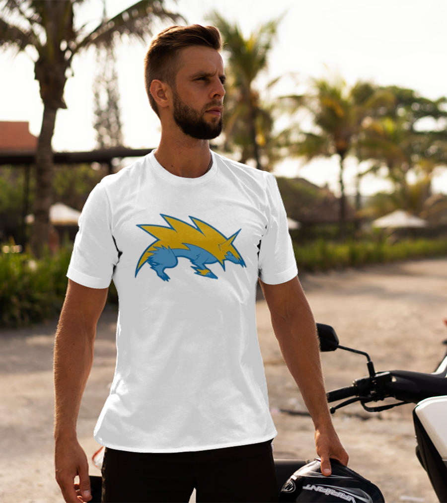 Blue Yellow Electric Wolf Lightning Creature T-Shirt