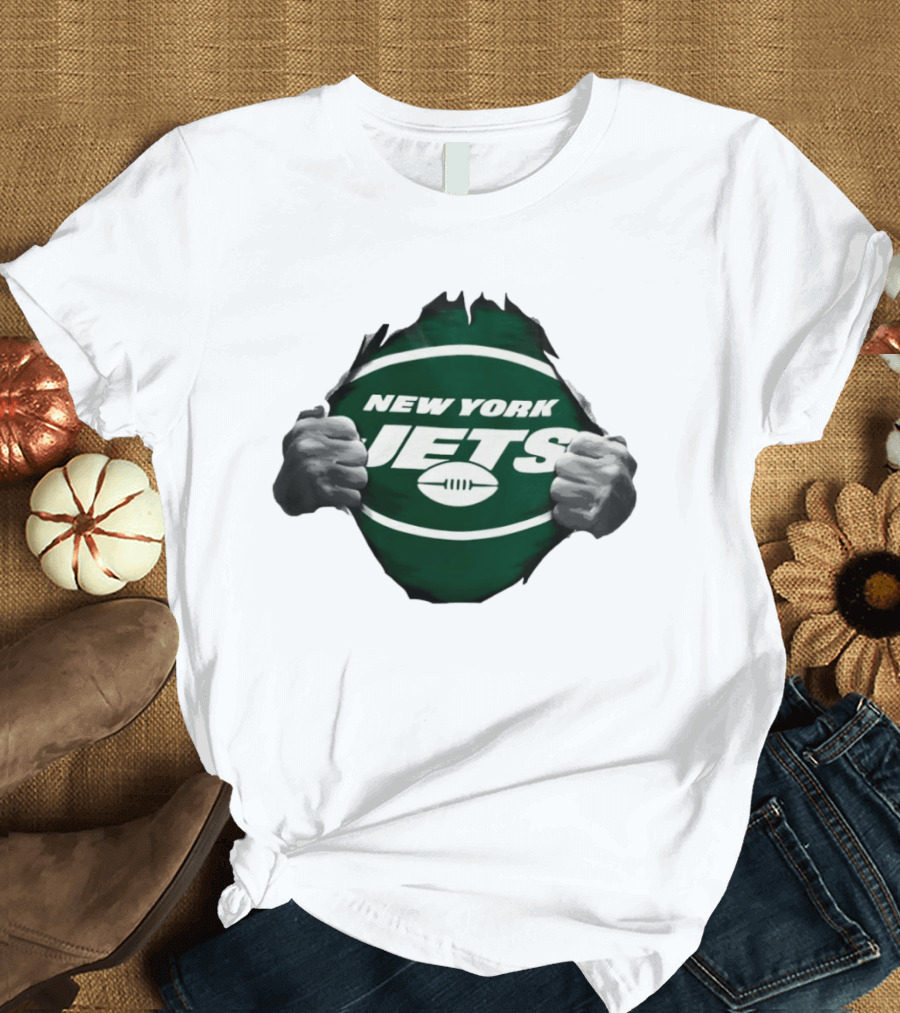 New York Jets Football Ripped Off Fist Reveal Fan Tearing T-Shirt