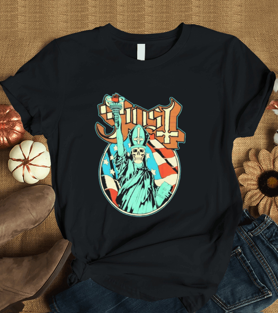 Ghost Statue Of Liberty Skeleton Torch Metal Band T-Shirt