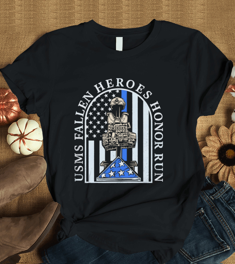 USMS Fallen Heroes Honor Run Stars And Stripes Tribute Memorial T-Shirt