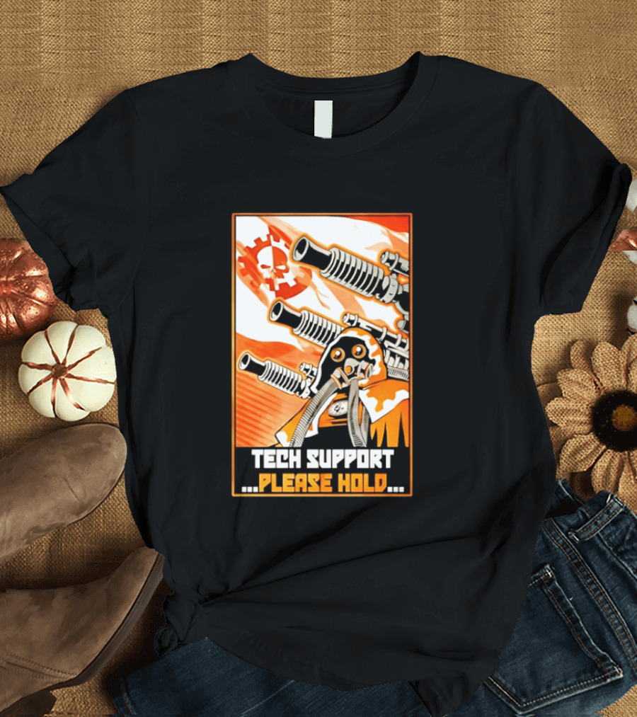 Tech Support Please Hold Skull And Crossbones With Retro Helmets And Cannons T-Shirt