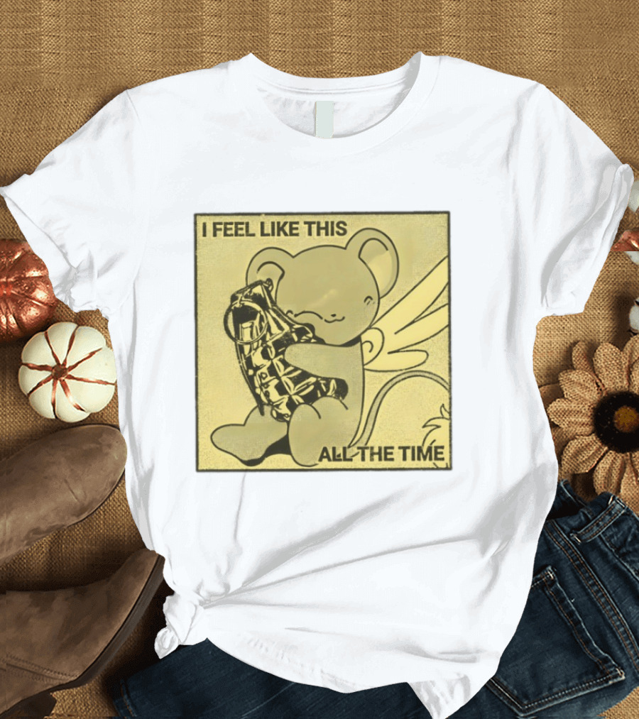 I Feel Like This All The Time Cute Winged Bear Hugging Grenade T-Shirt