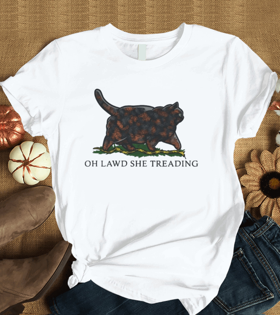 Oh Lawd She Treading Black Cat Walking On Snake T-Shirt