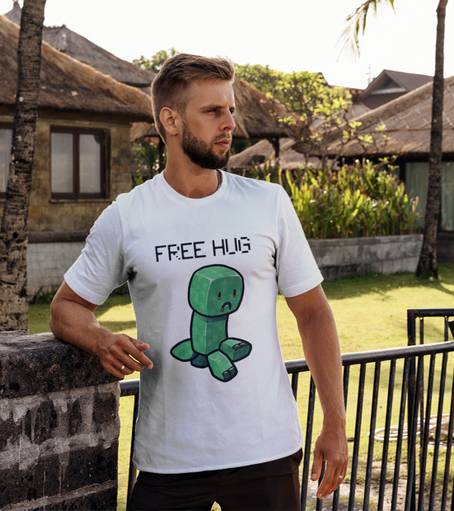 Sad Creeper Free Hug Pixel Art Fandom Humor T-Shirt