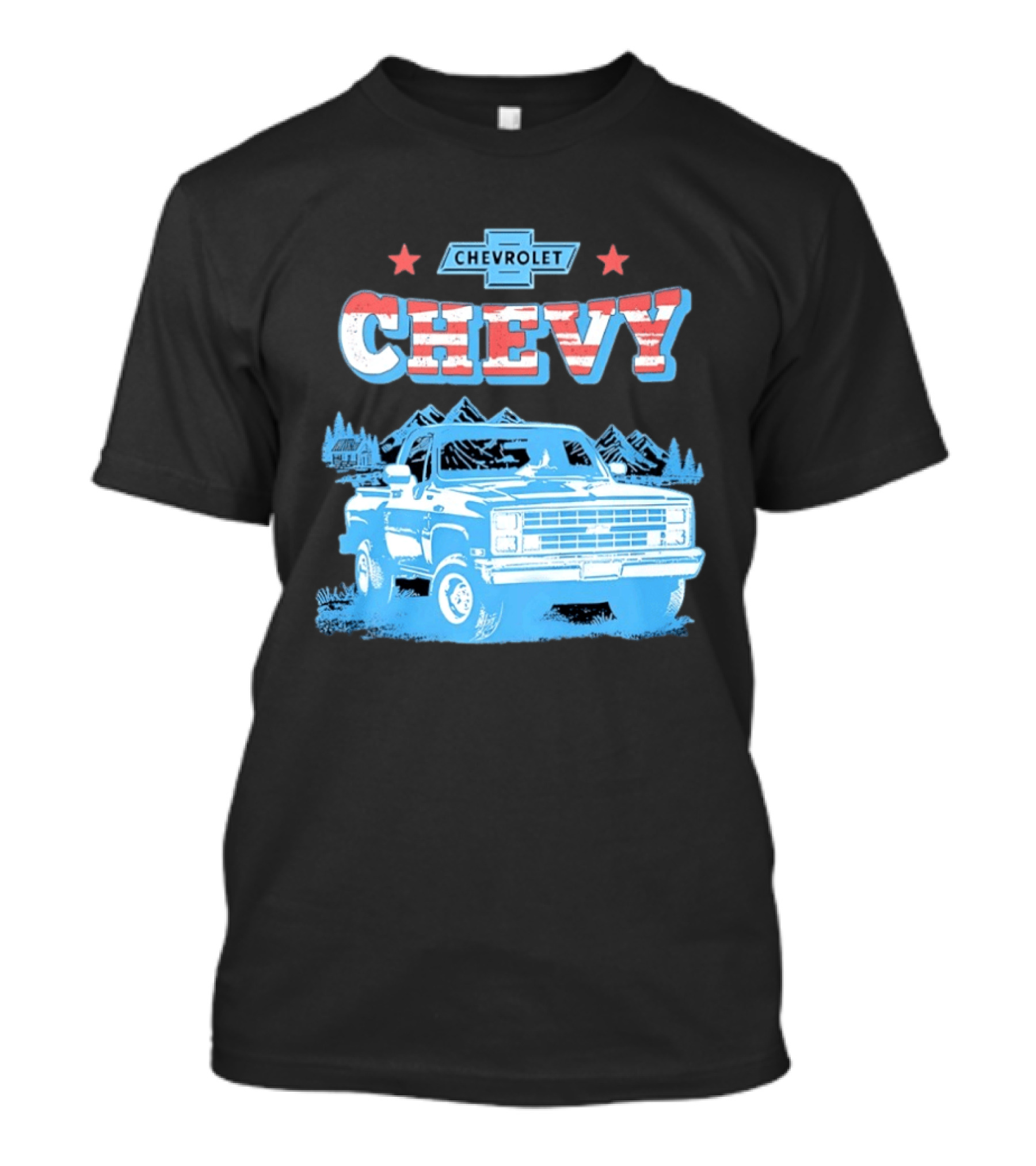 Chevy Chevrolet Truck Vintage Stars And Stripes Retro Mountain Scene T-Shirt