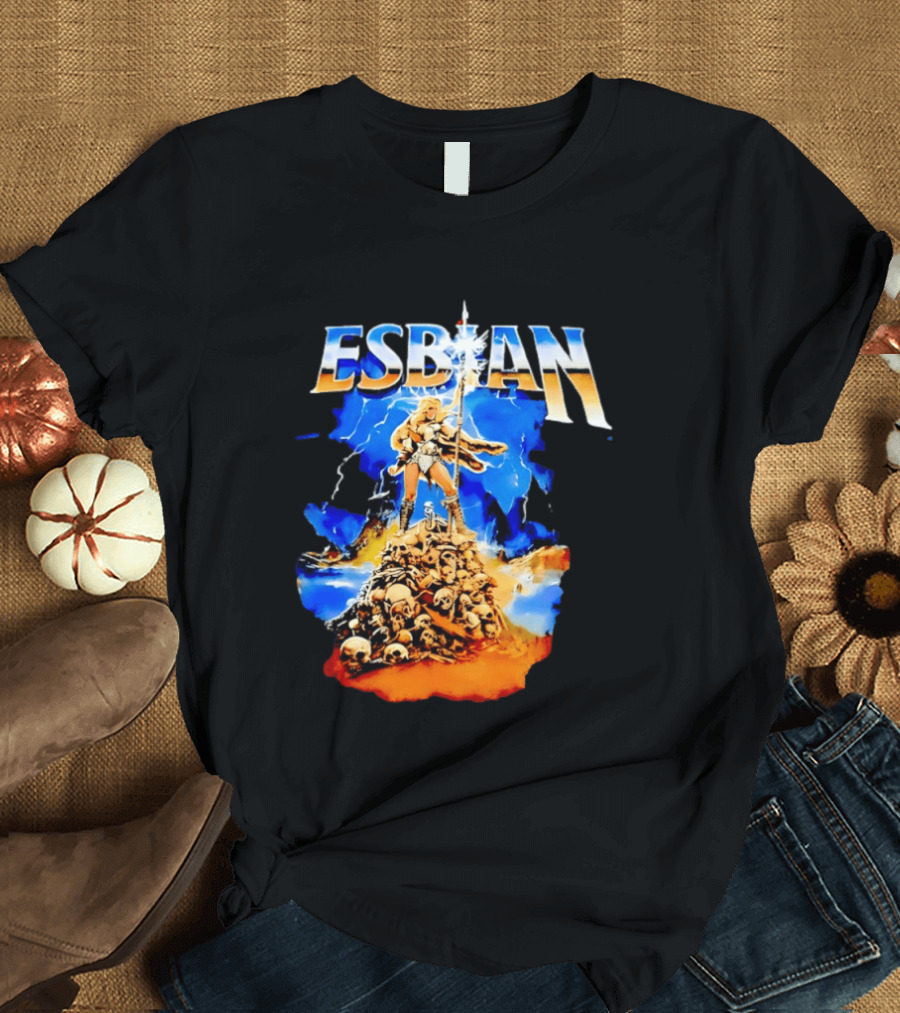 Lesbian Fantasy Lightning Warrior Epic Skull Mountain T-Shirt
