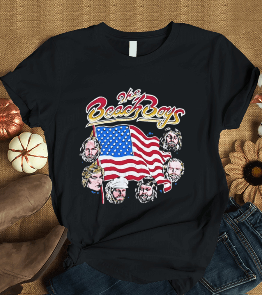 The Beach Boys USA Flag Vintage Style With Band Member Portraits T-Shirt