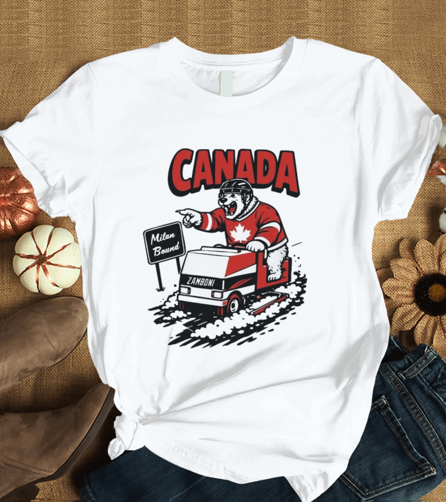Canada Hockey Polar Bear Zamboni Milan Bound Winter Sports T-Shirt