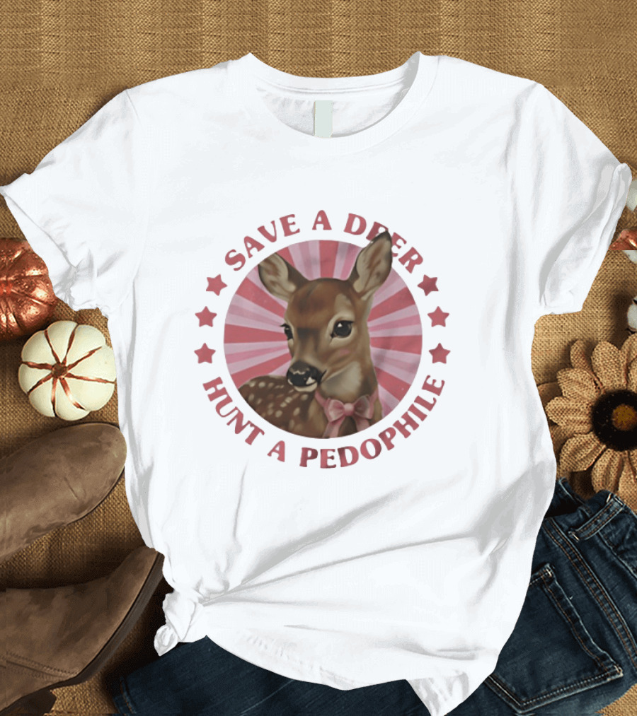 Save A Deer Hunt A Pedophile Pink Bow Deer Stars Stripes T-Shirt