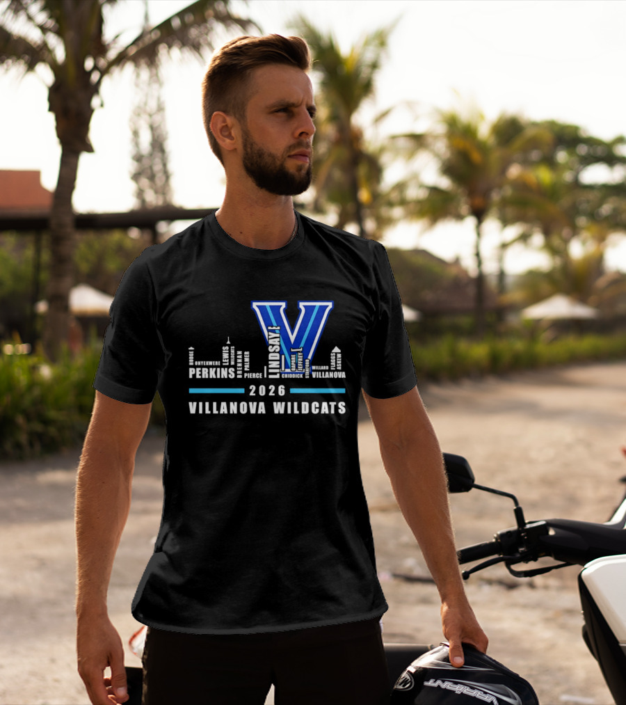 2026 Villanova Wildcats V With City Skyline And Player Names T-Shirt