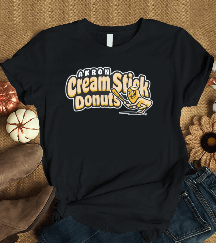 Akron Cream Stick Donuts Baseball Batter Cartoon T-Shirt