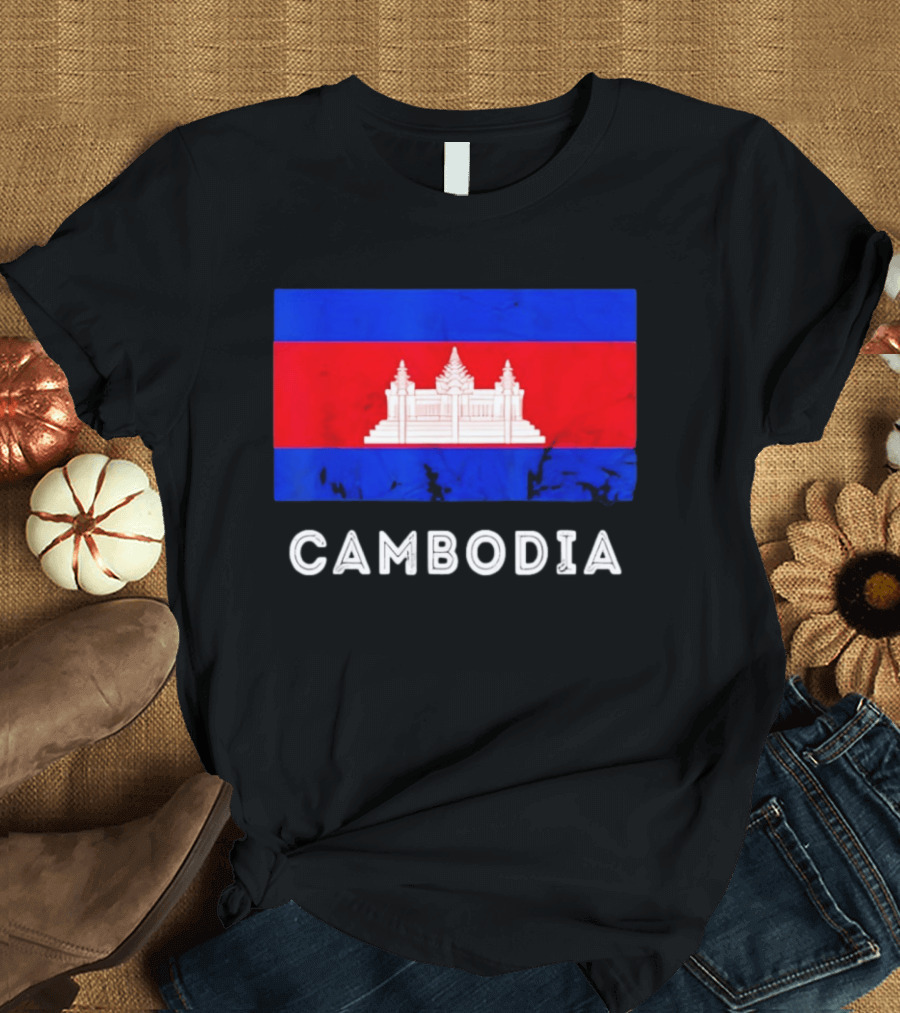 Cambodia Flag With Angkor Wat T-Shirt