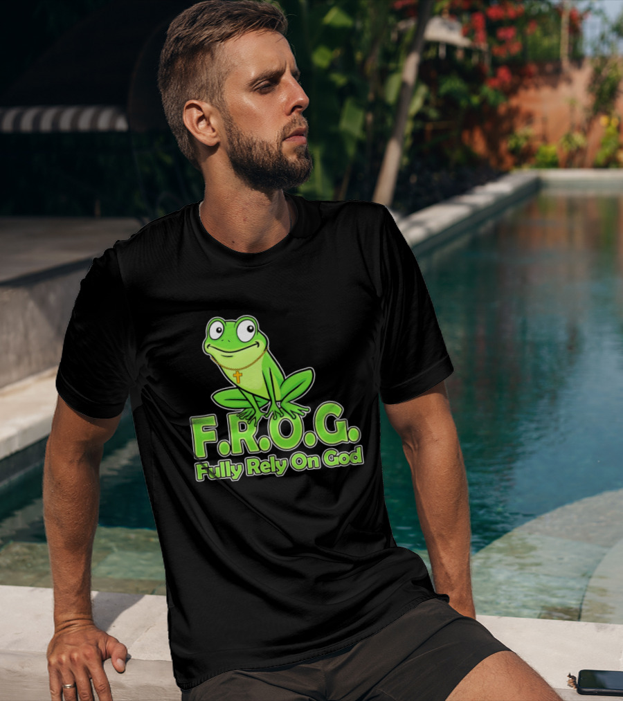 F.R.O.G. Fully Rely On God Frog With Cross Necklace T-Shirt