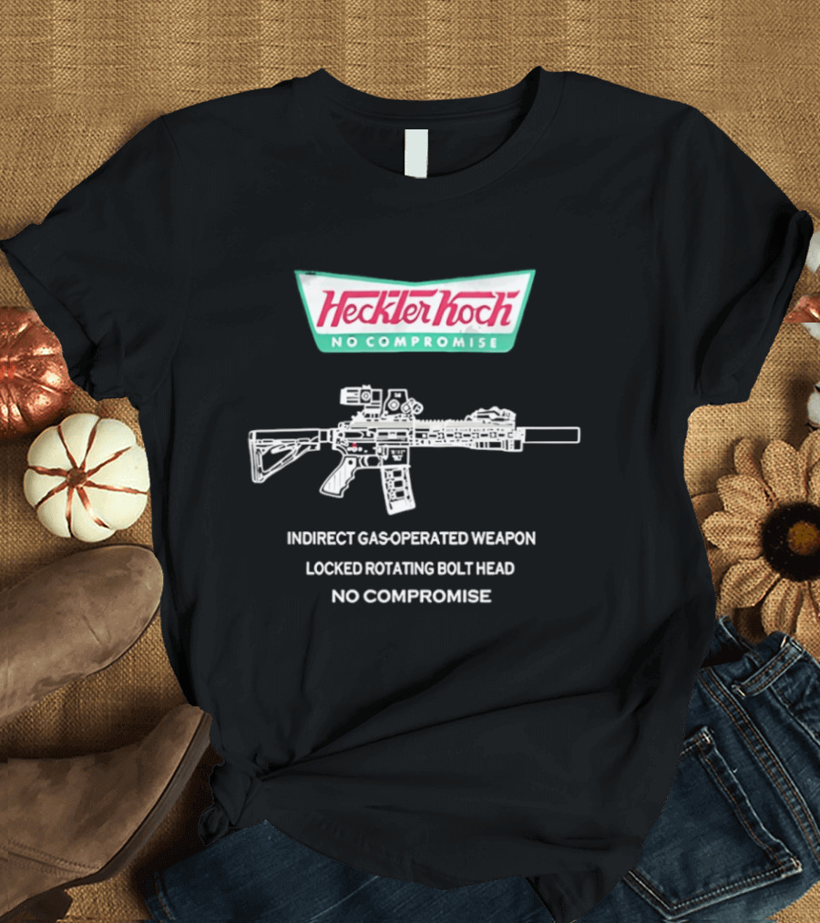 Heckler And Koch No Compromise Indirect Gas Operated Weapon Locked Rotating Bolt Head T-Shirt