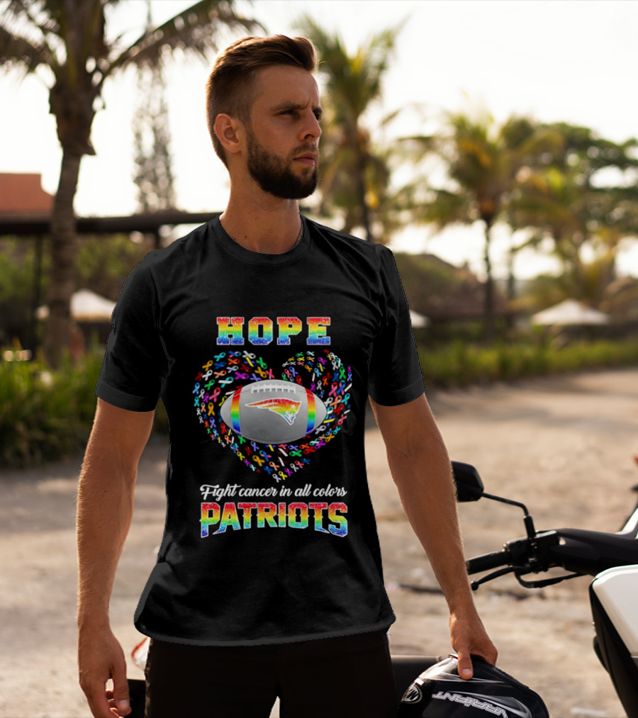 Patriots Hope Fight Cancer In All Colors Rainbow Football Heart T-Shirt