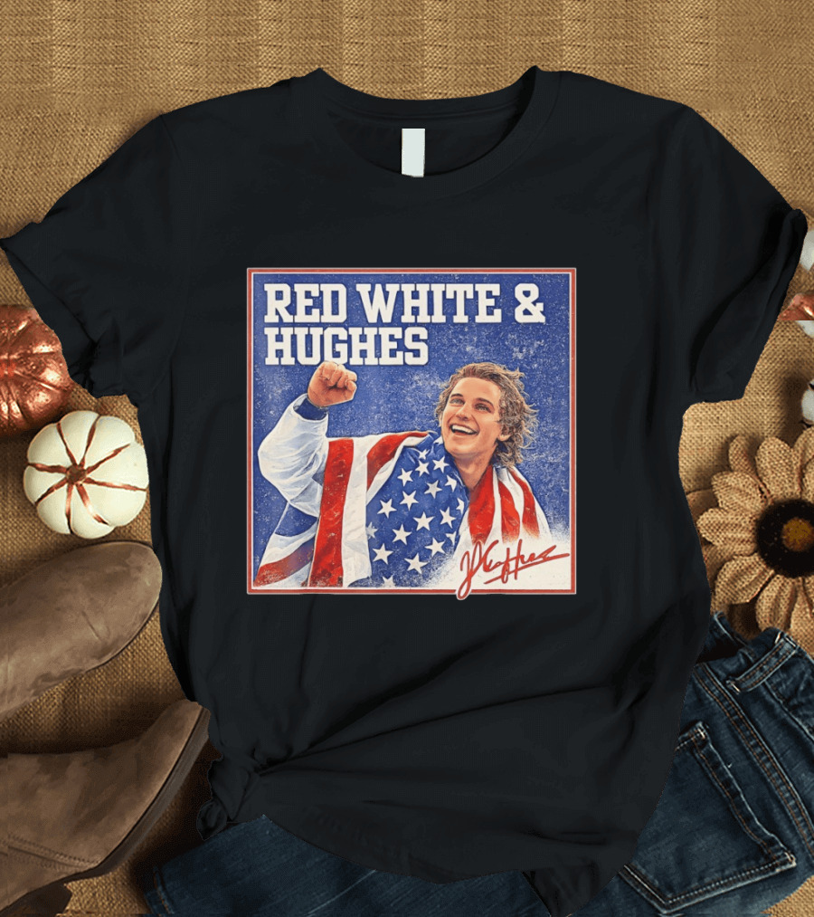 Red White & Hughes USA Jack Hughes Signature Fist Pump Celebration T-Shirt