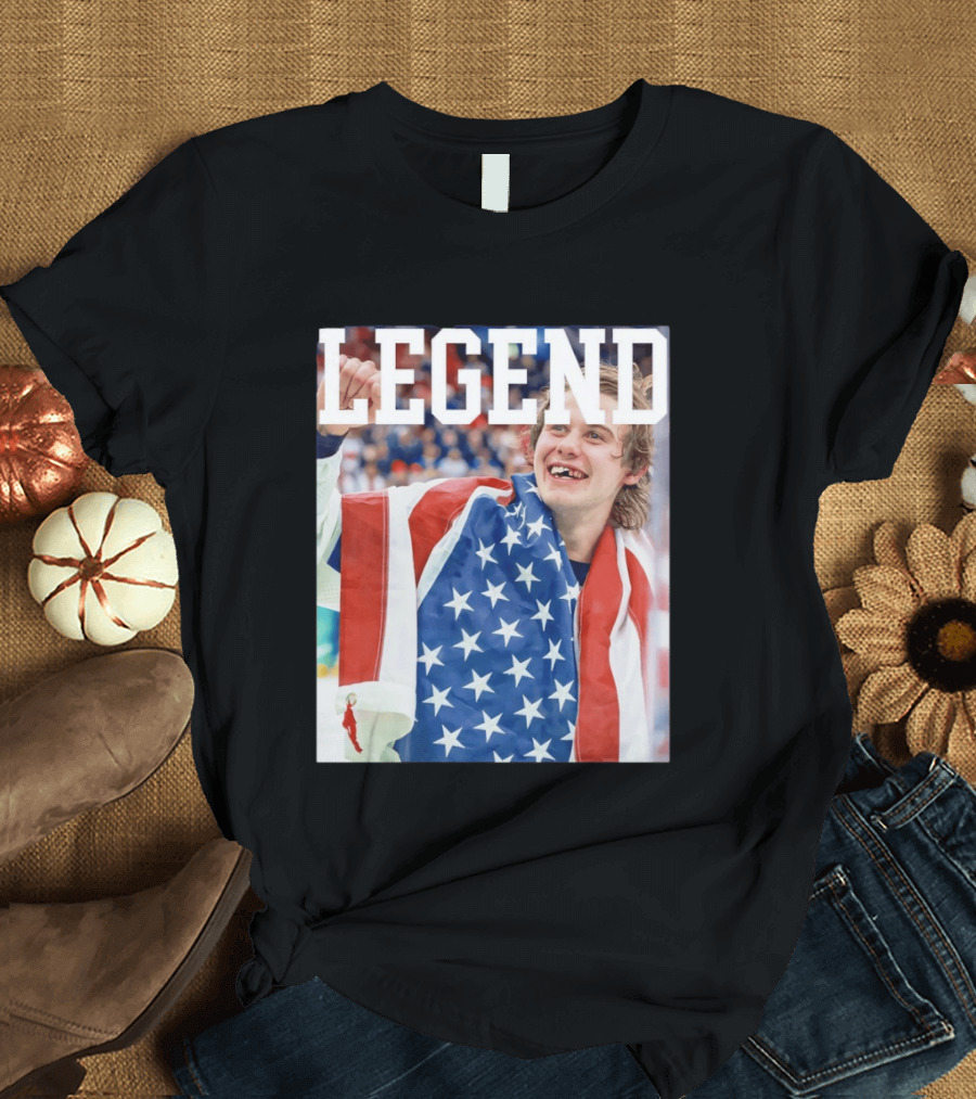 Men's Hockey USA Jack Hughes Legend American Flag Victory Celebration T-Shirt