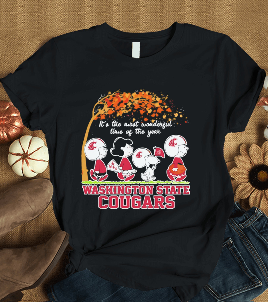 Peanuts It's The Most Wonderful Time Washington State Cougars Charlie Brown Snoopy Woodstock T-Shirt