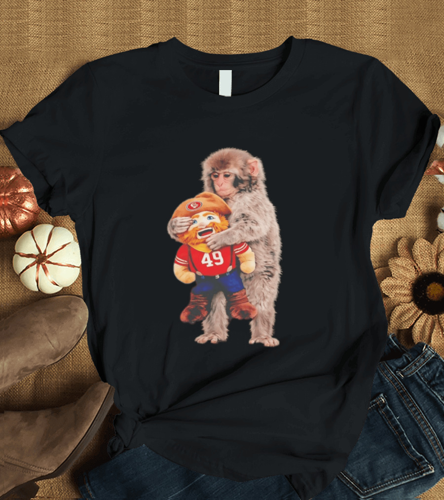 Punch Monkey Cuddling San Francisco 49ers Mascot Plush T-Shirt
