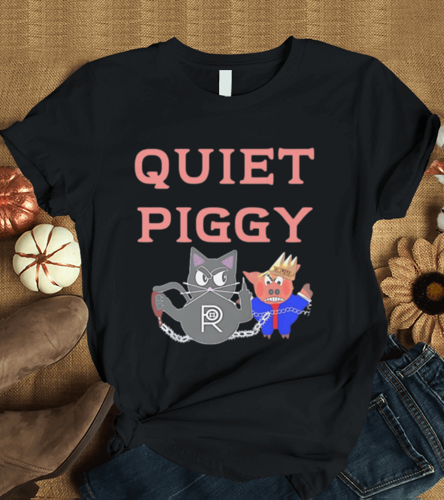 Quiet Piggy Cat Icon With Crowned Pig T-Shirt