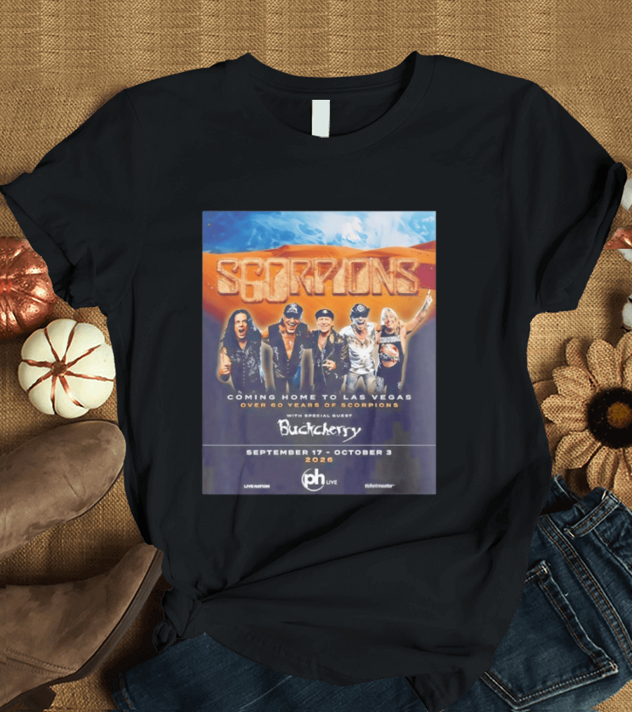 Scorpions Coming Home To Las Vegas Over 60 Years Special Guest Buckcherry September 17 October 3 2026 T-Shirt