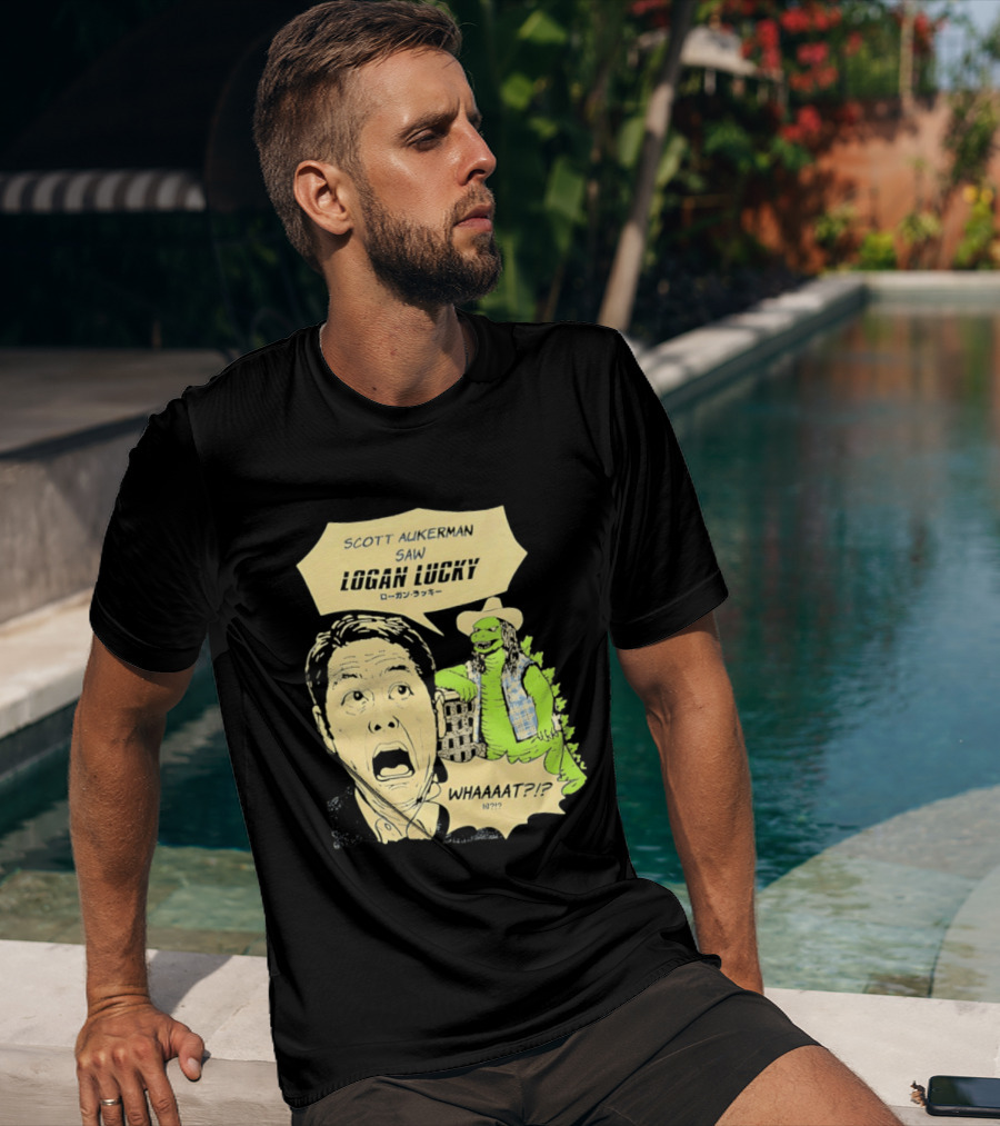 Scott Aukerman Saw Logan Lucky Japanese Text Surprised Face Monster WHAAAT?!? T-Shirt