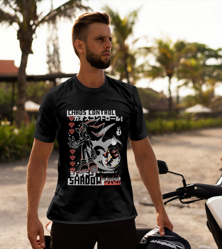 Chaos Control Shadow Soni The Hedgehog Japanese Text Emeralds T-Shirt