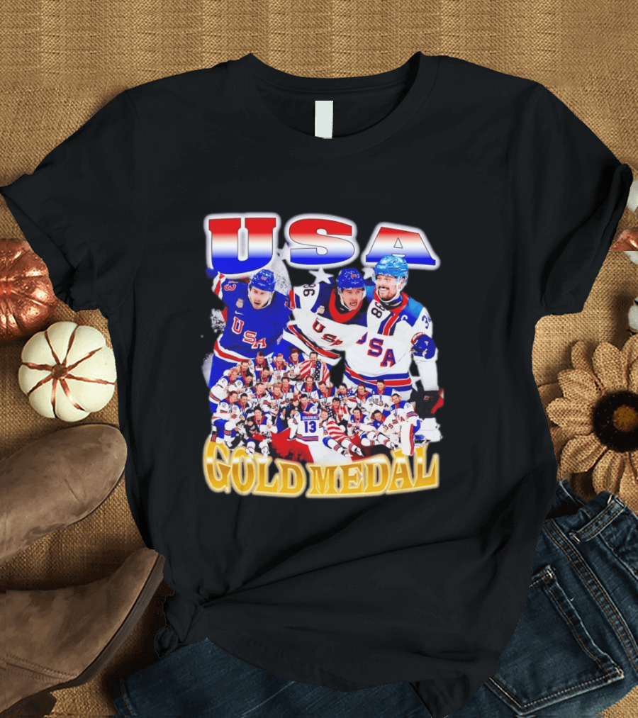 USA Gold Medal Team Vintage Bootleg Throwback T-Shirt