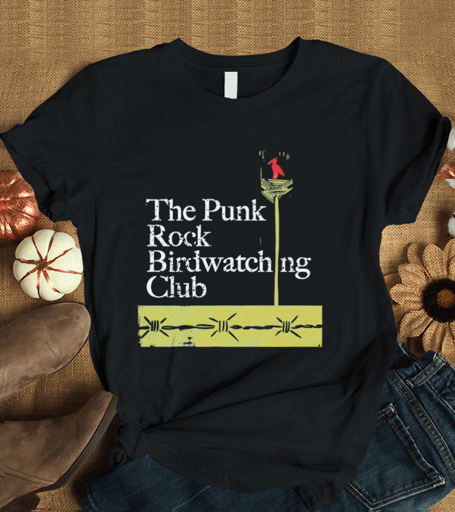 The Punk Rock Bird Ing Club Red Bird Perched On Column T-Shirt