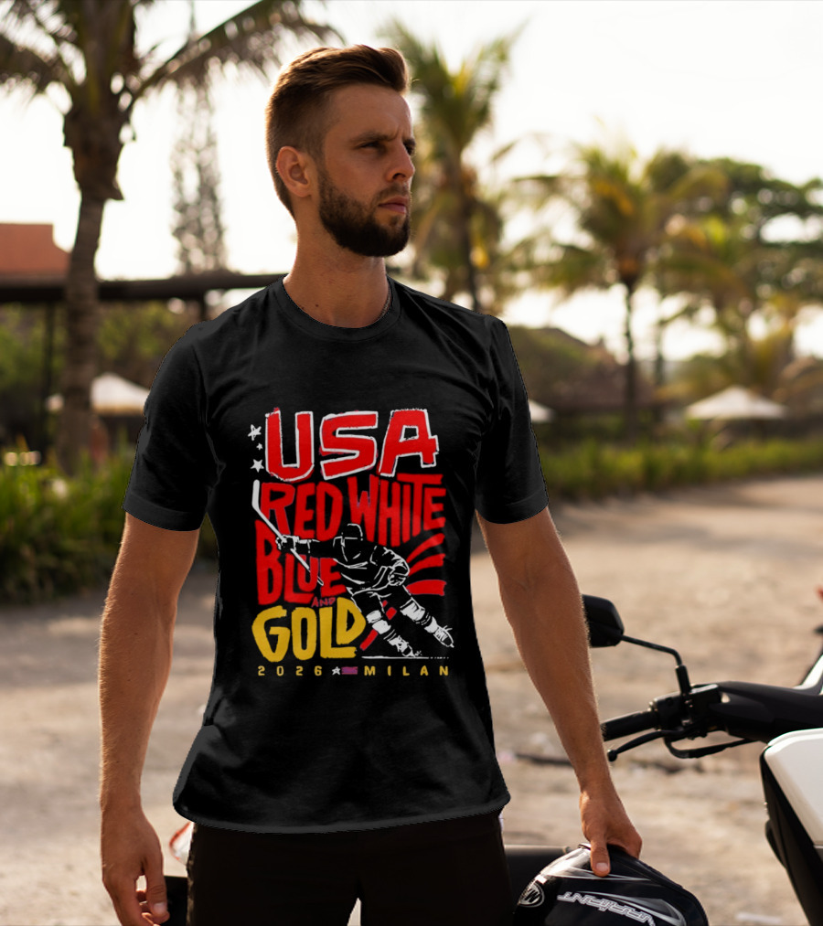 USA Hockey Red White Blue Gold 2026 Milan Sports Event T-Shirt
