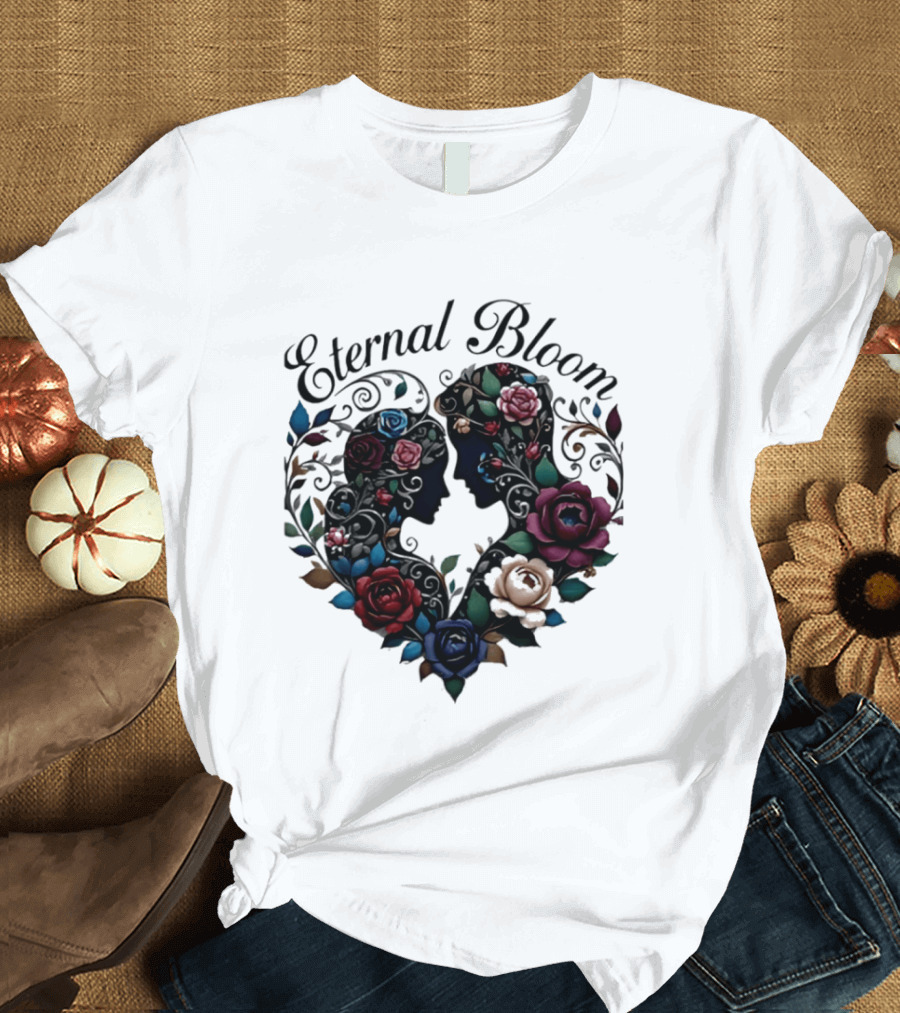 Eternal Bloom Floral Heart Silhouette Valentine Roses T-Shirt