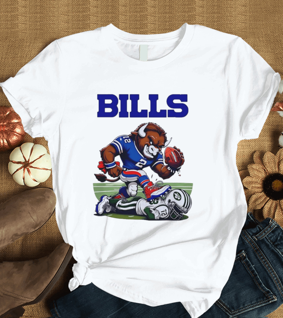 Buffalo Bills Dominating New York Jets Rivalry NFL Mascot Showdown T-Shirt